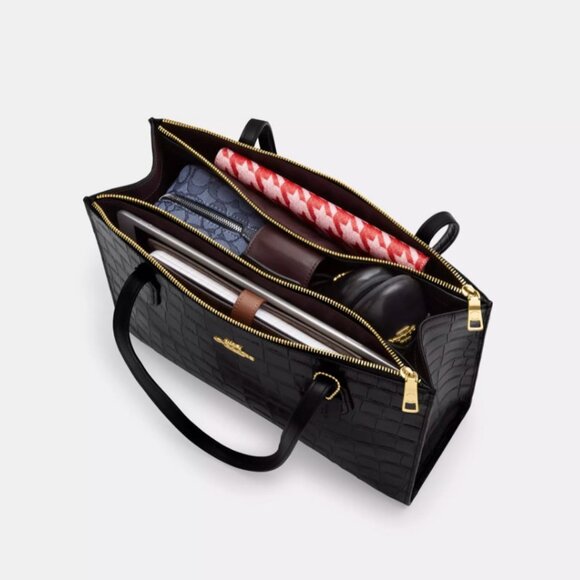 NWT Coach Nina Tote Croc Embossed Leather Black - The Perfect Style Tote - Picture 2 of 9